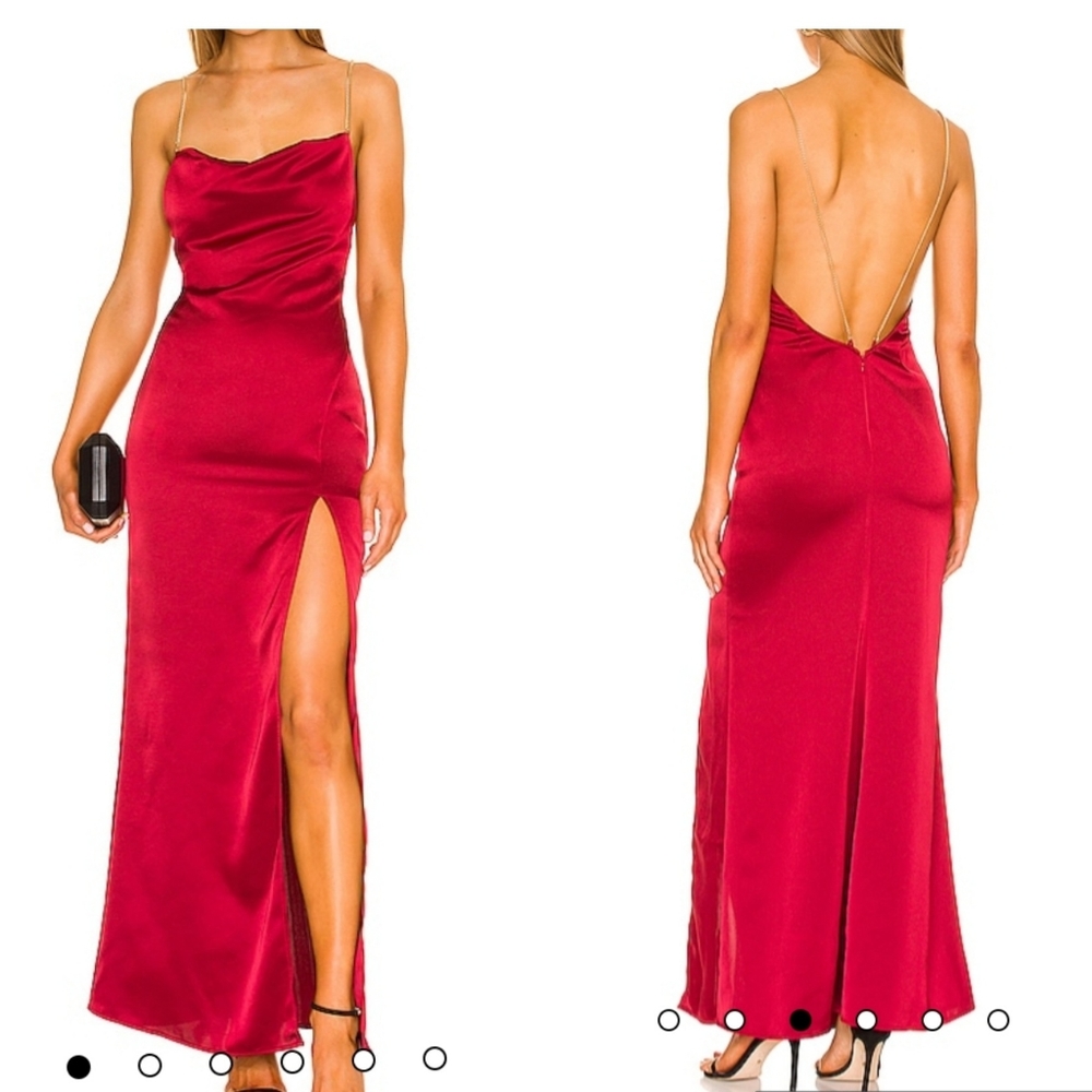 NBD Alessi gown dress silky satin sleeveless open back burgundy high slit small